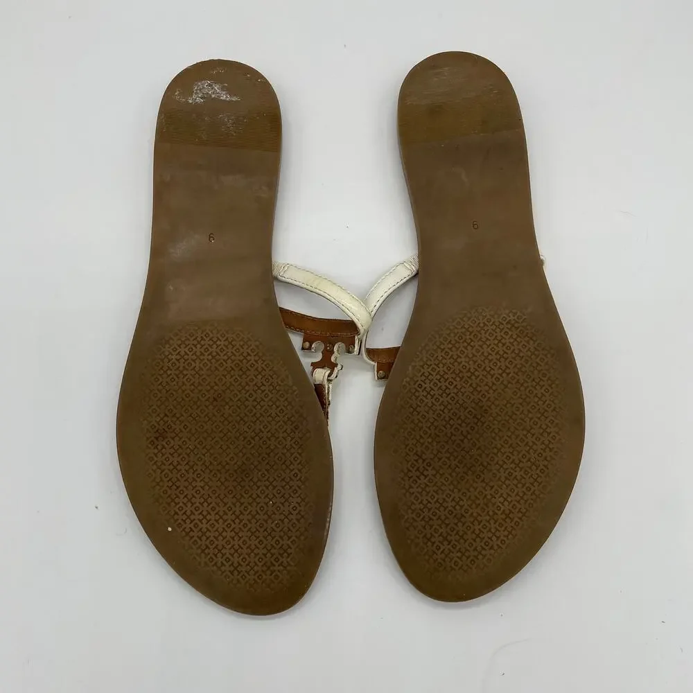 Tory Burch 'T' Logo Leather Thong Sandal - White - 9